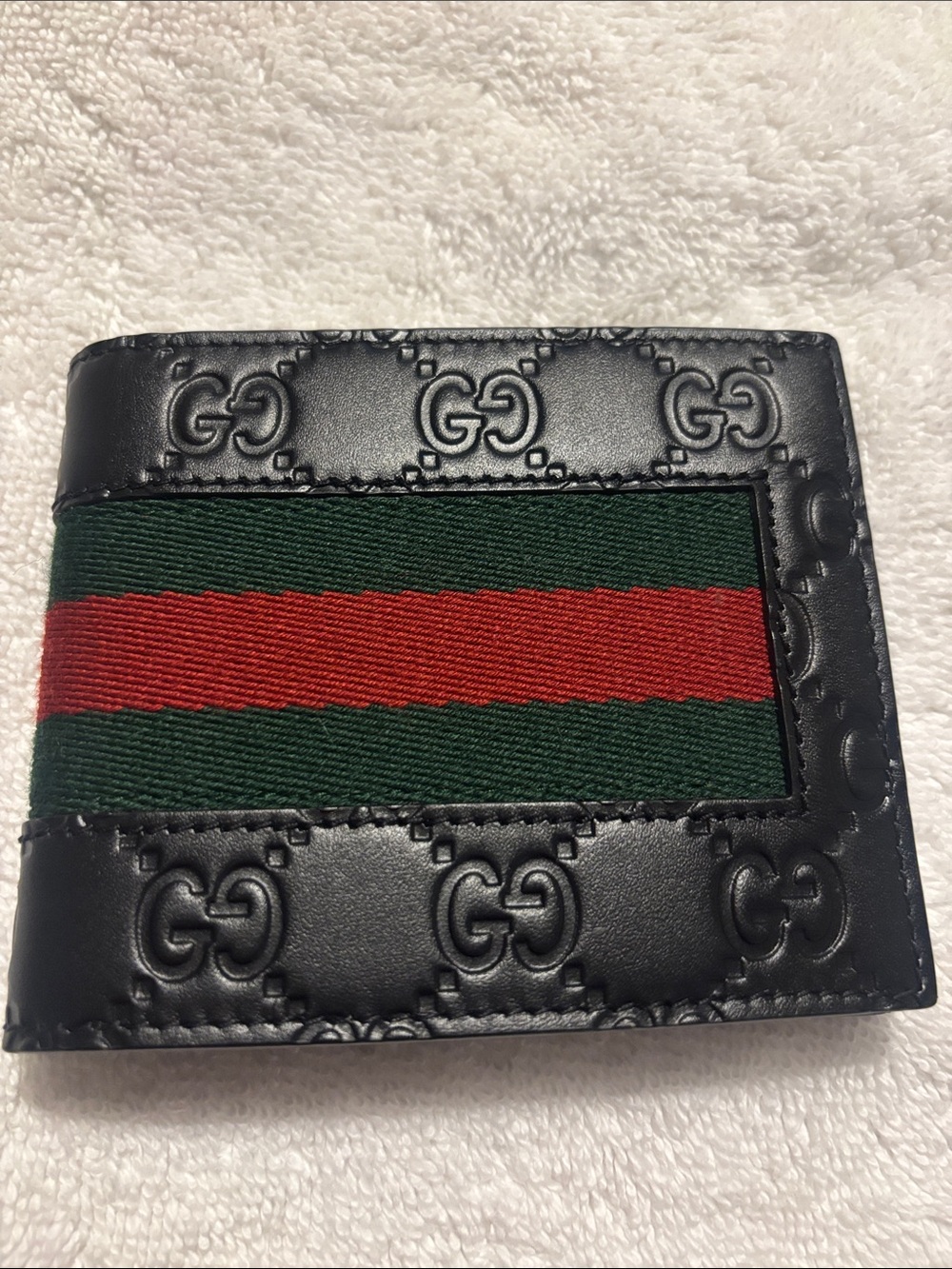 Gucci Black Leather Wallet with Green and Red Web